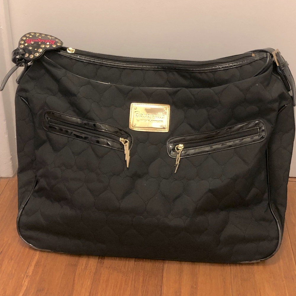 Betsey Johnson Black Quilted Heart Weekender Bag
